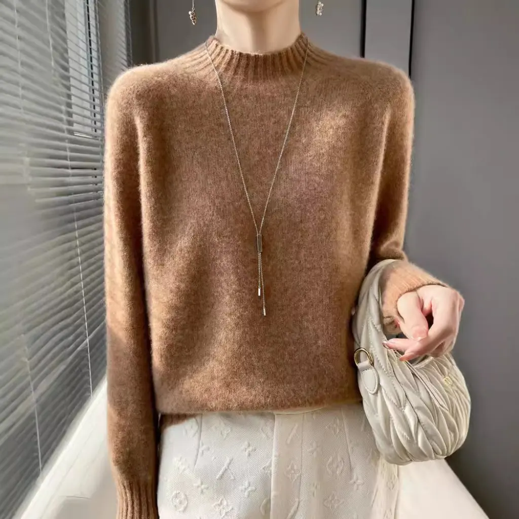 

Korean Style Women's Long Sleeve Raglan Sweater Autumn Winter High Neck Casual Top Half Base Shirt