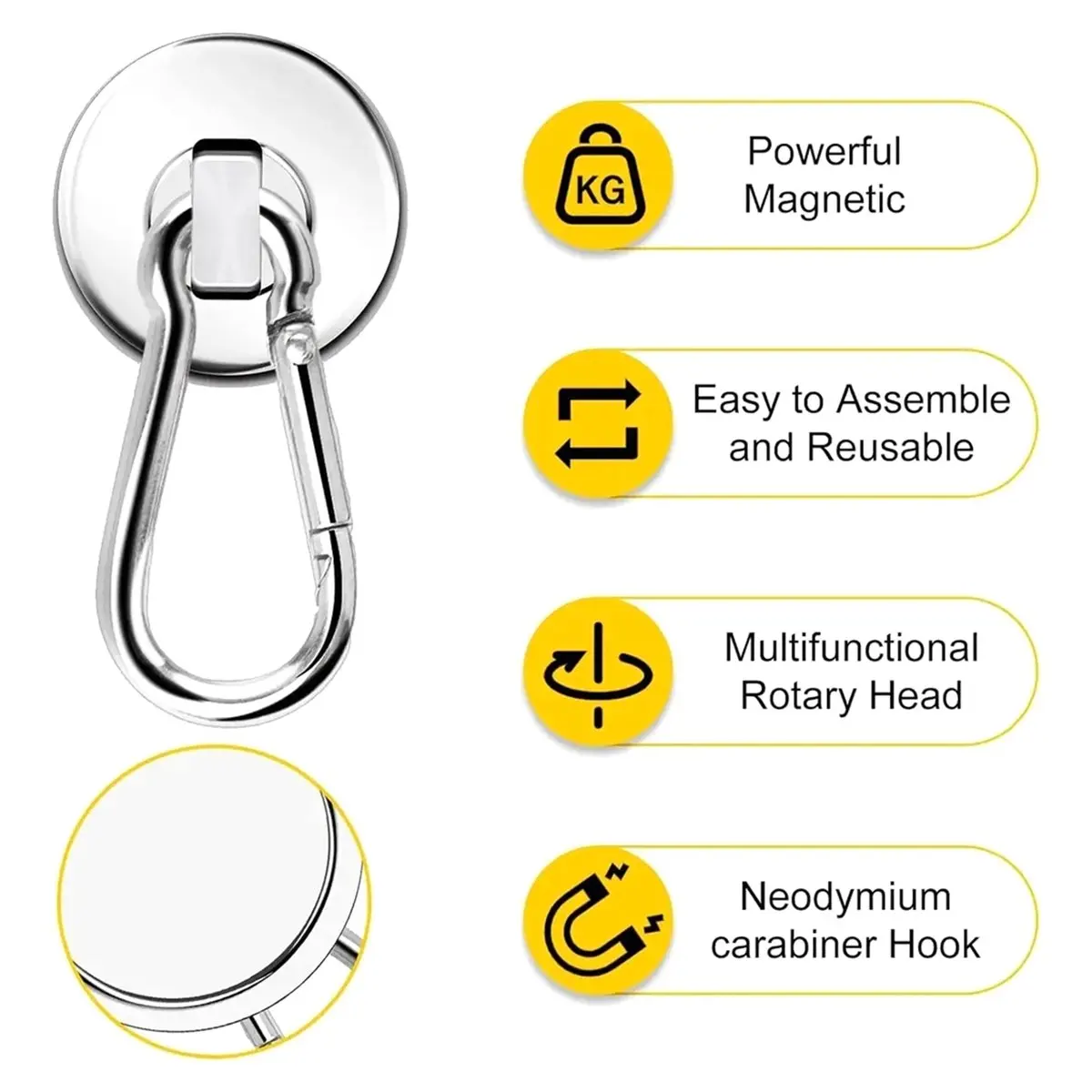 

Okay New D25mm Magnetic Hooks with Swivel Carabiner Heavy Duty Strong Magnet Snap Hook for Kitchen Refrigerator Hanging 5pcs