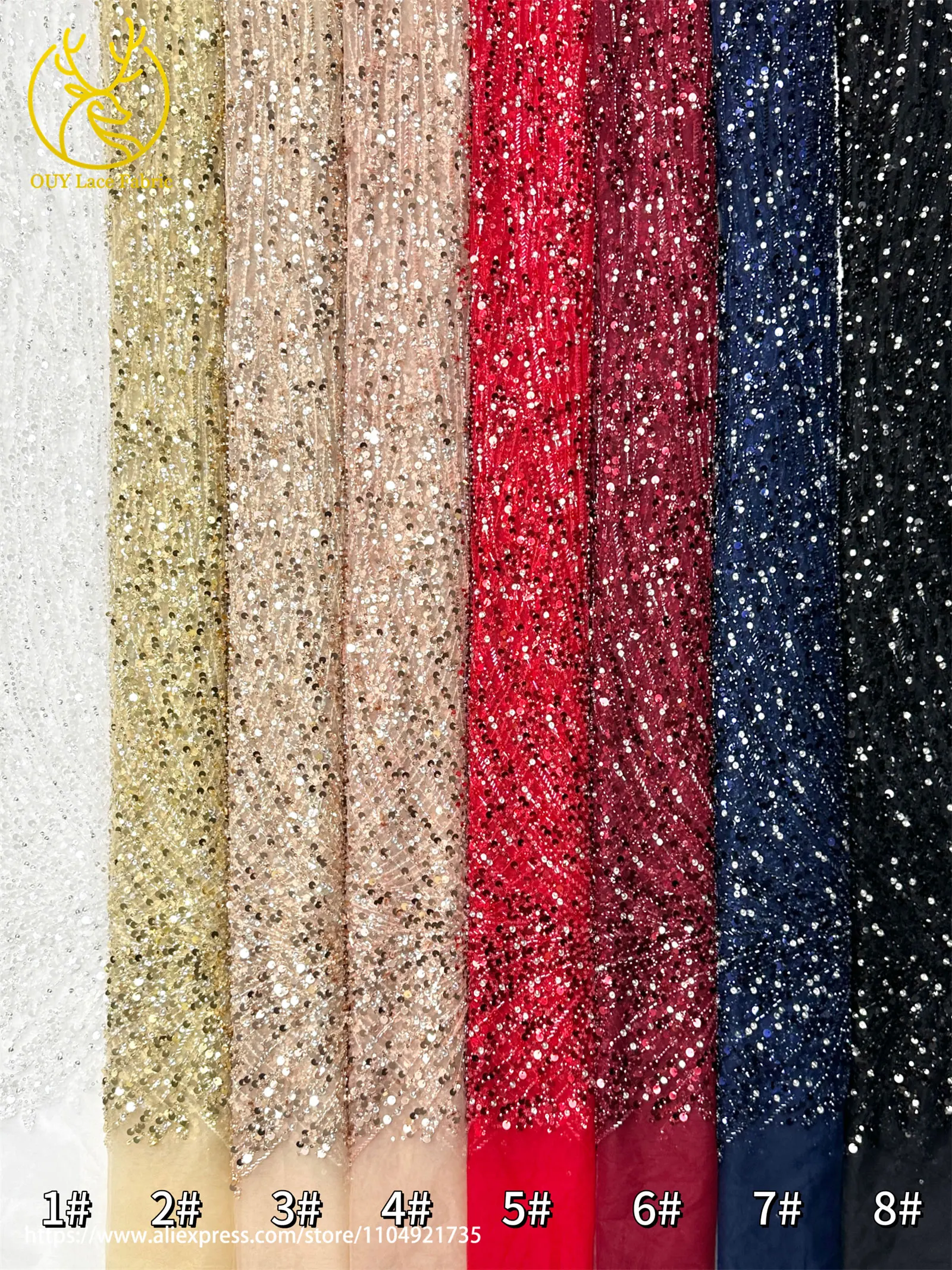 Goldene Afrikanische Pailletten-Perlen-Spitze für Bräutigamkleid 2026 Luxuriöse Französische Nigerianische Bestickte Tüllspitze für Partykleider – Detail 28