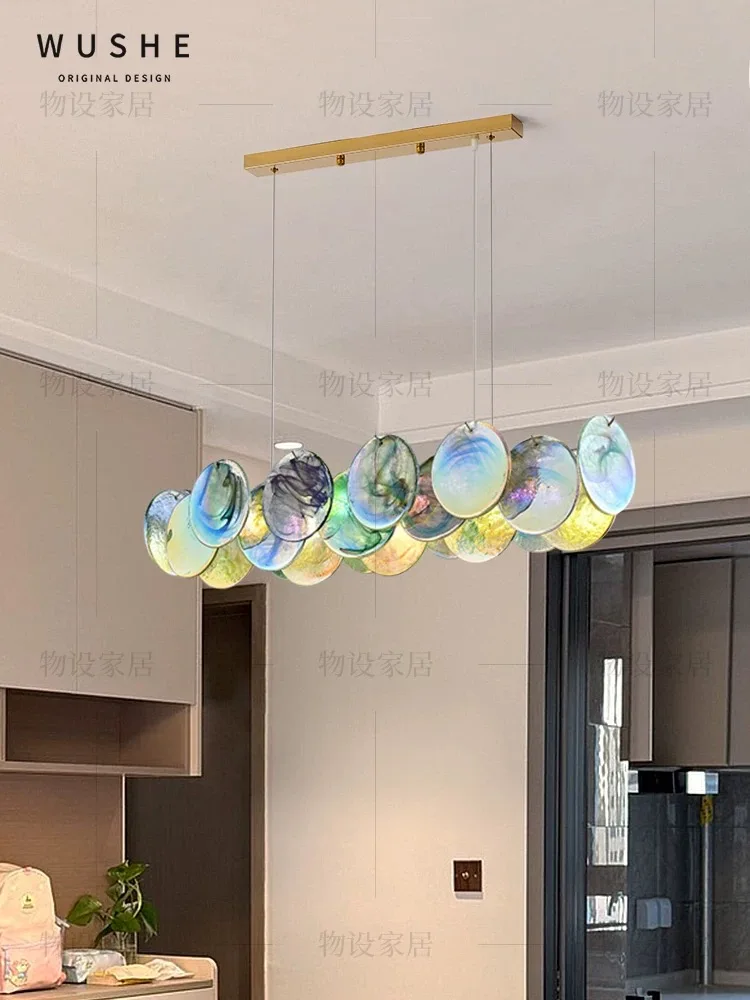 

French living room pendant light, luxurious main light, designer's creative rainbow glass dining room bedroom lighting