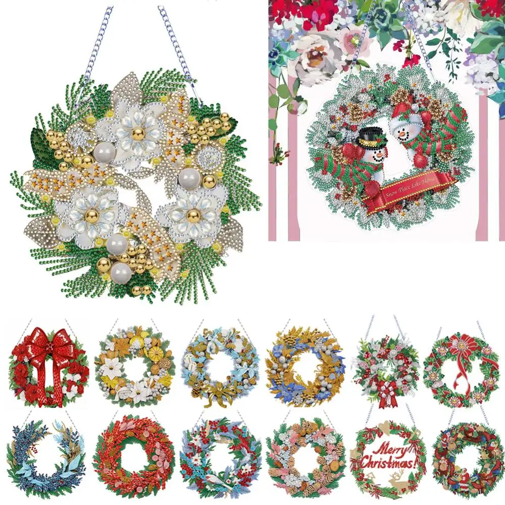 5D DIY Diamond Painting Christmas Wreath Cross Stitch Diamond Embroidery Painting New Year Gift Window Wall Christmas Decoration