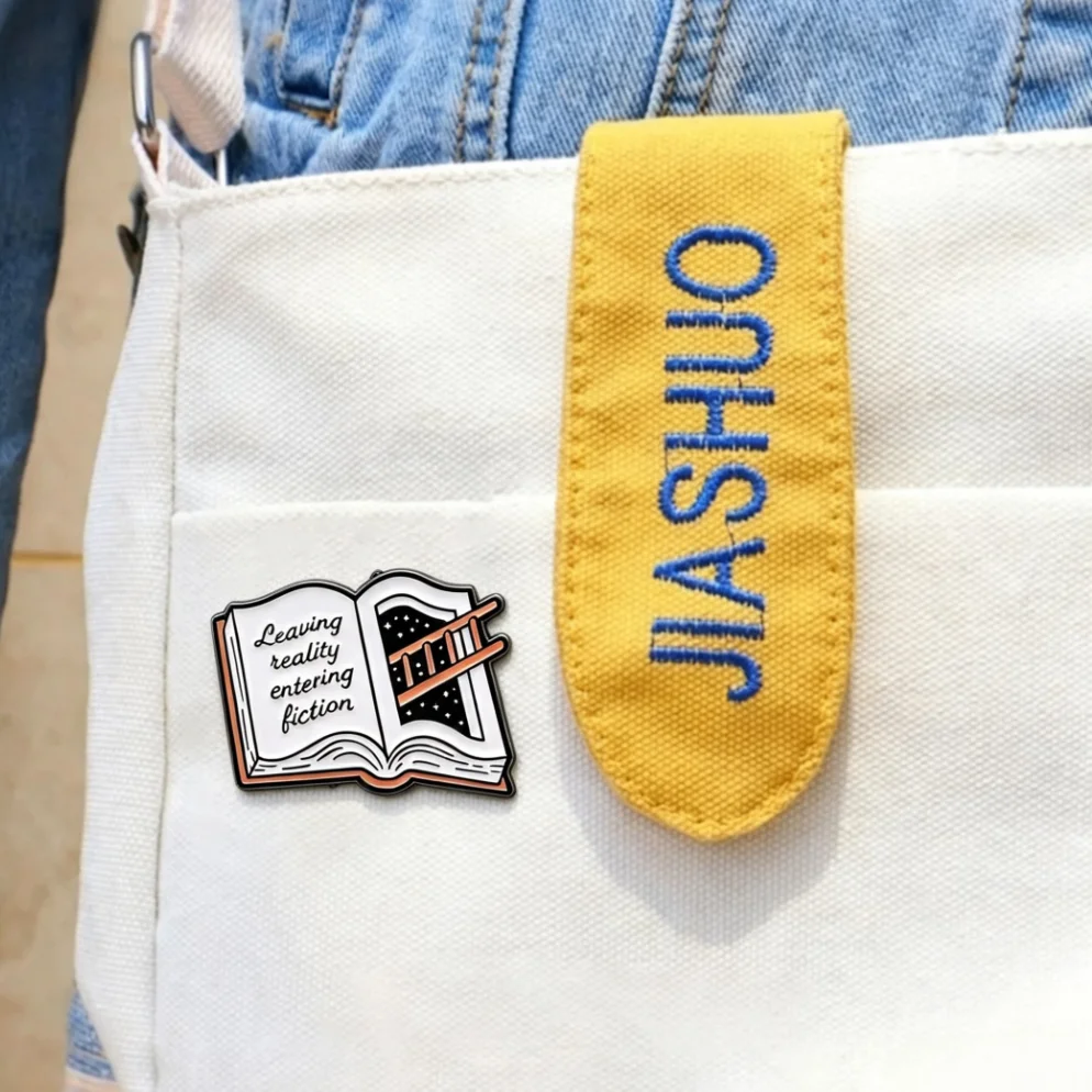 Leaving Reality Entering Fiction Book Enamel Brooch Starry‑sky Ladder Lapel Pin Book Lover Badge Backpack Decor ReadingFans Gift