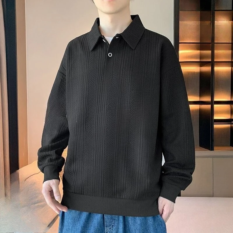 Men's Autumn Collared Pullover Sweatshirt – Loose Fit Premium Casual Long Sleeve Top