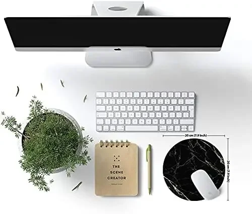 Marble Mouse Pad Waterproof Circular Small Mouse Pad Non-Slip Rubber Base MousePads for Office Computer Laptop (Black Marble)