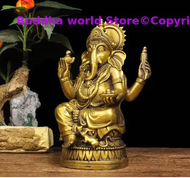 17CM Large # Asia India Thailand Greco-Buddhist HOME CAR Talisman Protection Retro bronze Ganesha God of wealth Buddha statue