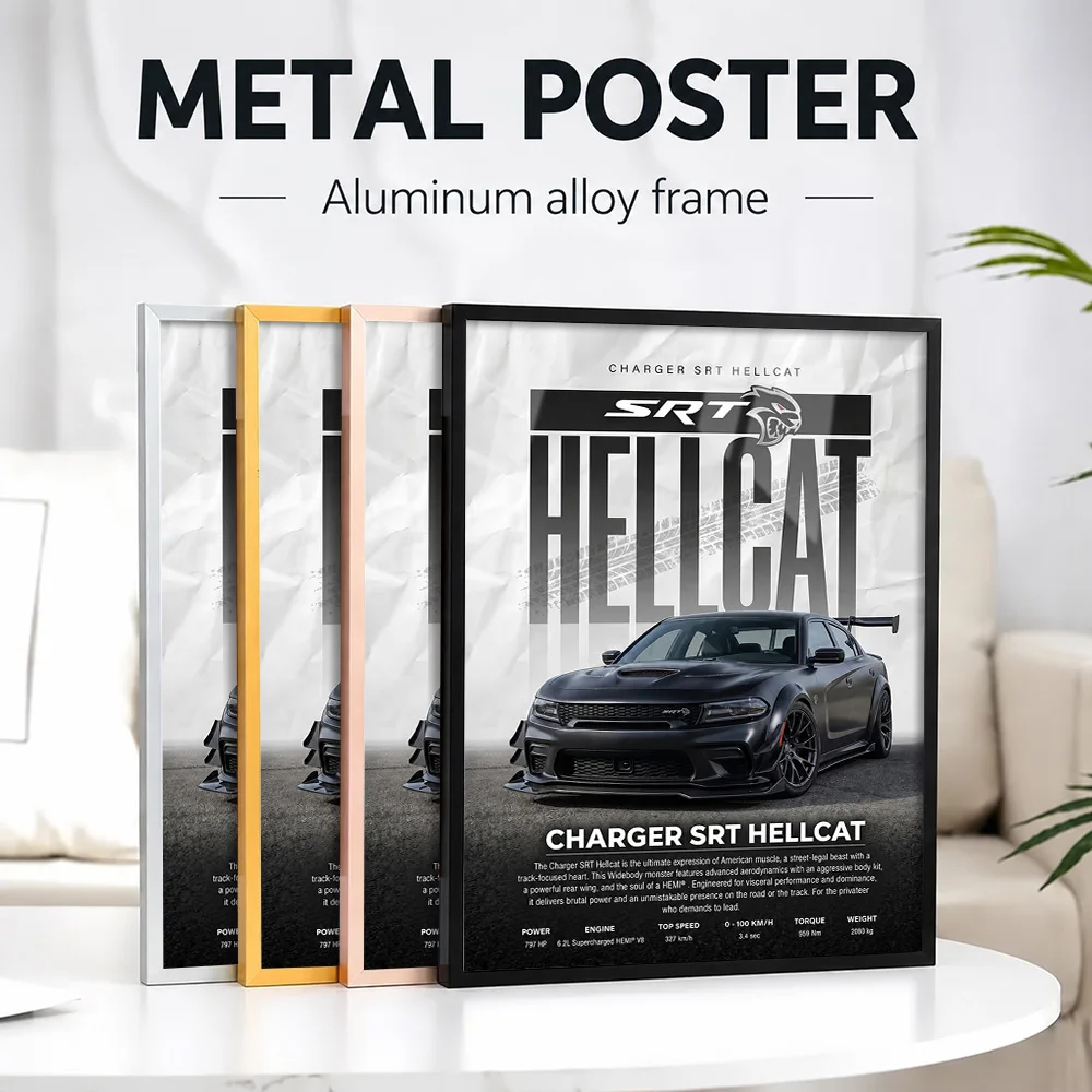 Black United States Charger SRT Hellcat Metal Poster With Aluminum Alloy Frame Customized Photo Modern Style Wall Art For Study