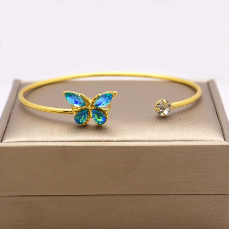 

Fashion Small Animal Hand Ornament Bangle Simple Elegance for Women Inlay Drill Butterfly Open Mouths Bracelet Paty Jewelry Gift