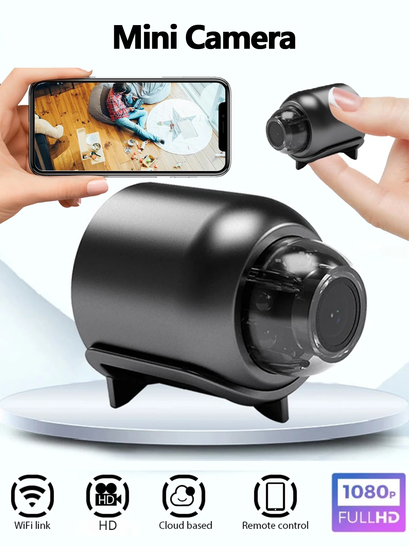 1080P Mini Camera WIFI HD IR Night Vision Camera with Built-in Microphone Remote Online Viewing for Home Store Warehouse Office