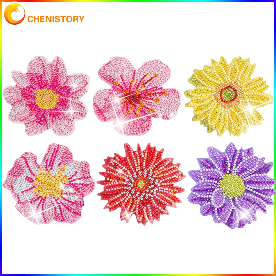 

CHENISTORY 6 Pieces Special-shaped Flower Diamond Painting Coasters With Holder DIY Diamond Art Coasters Round Cup Coaster Gift