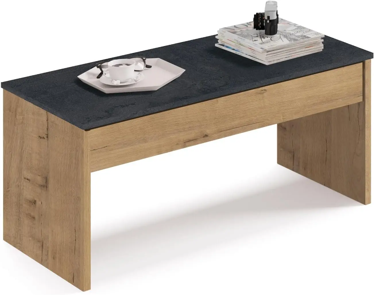 Mesa Centro elevable, Mesita Salón Café, Mesa Auxiliar Comedor, Roble Gold, 47x100x50cm (Cerrada) 58x100