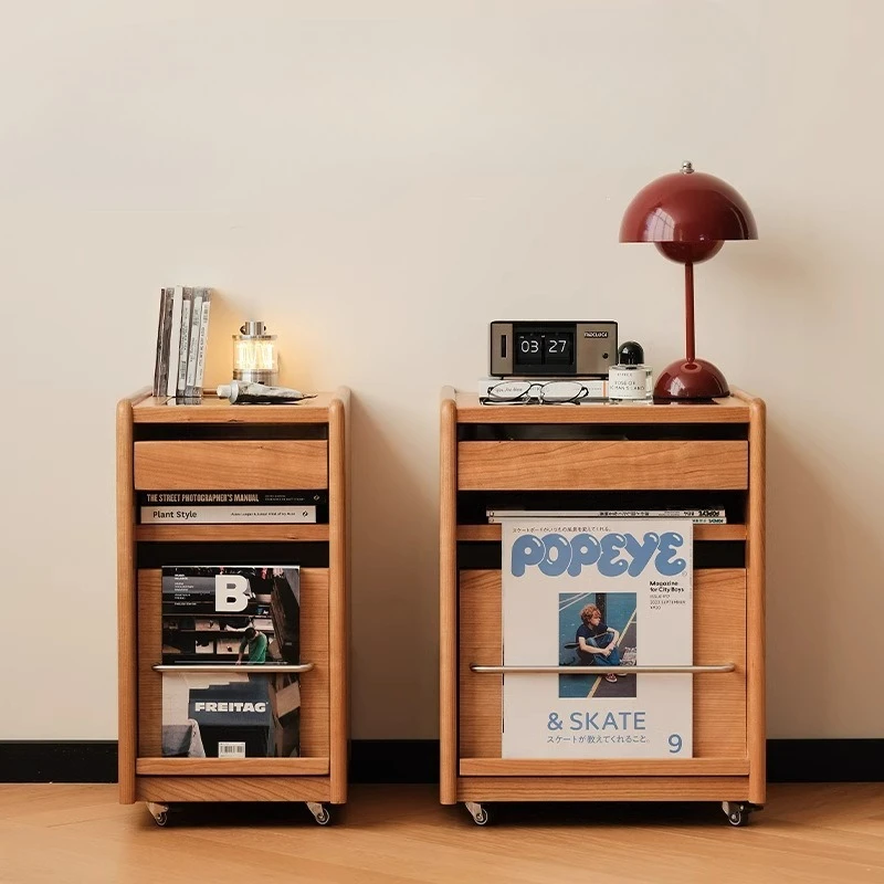Bedside table Small removable storage cabinet Solid wood storage cabinet