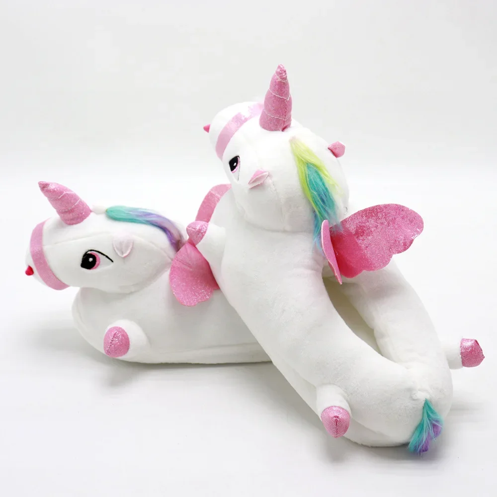 شباشب شتوية دافئة منفوشة على شكل وحيد القرن كرتونية إبداعية مع أحذية منزلية بإضاءة LED للنساء تقدم الشركة المصنعة مباشرة #3