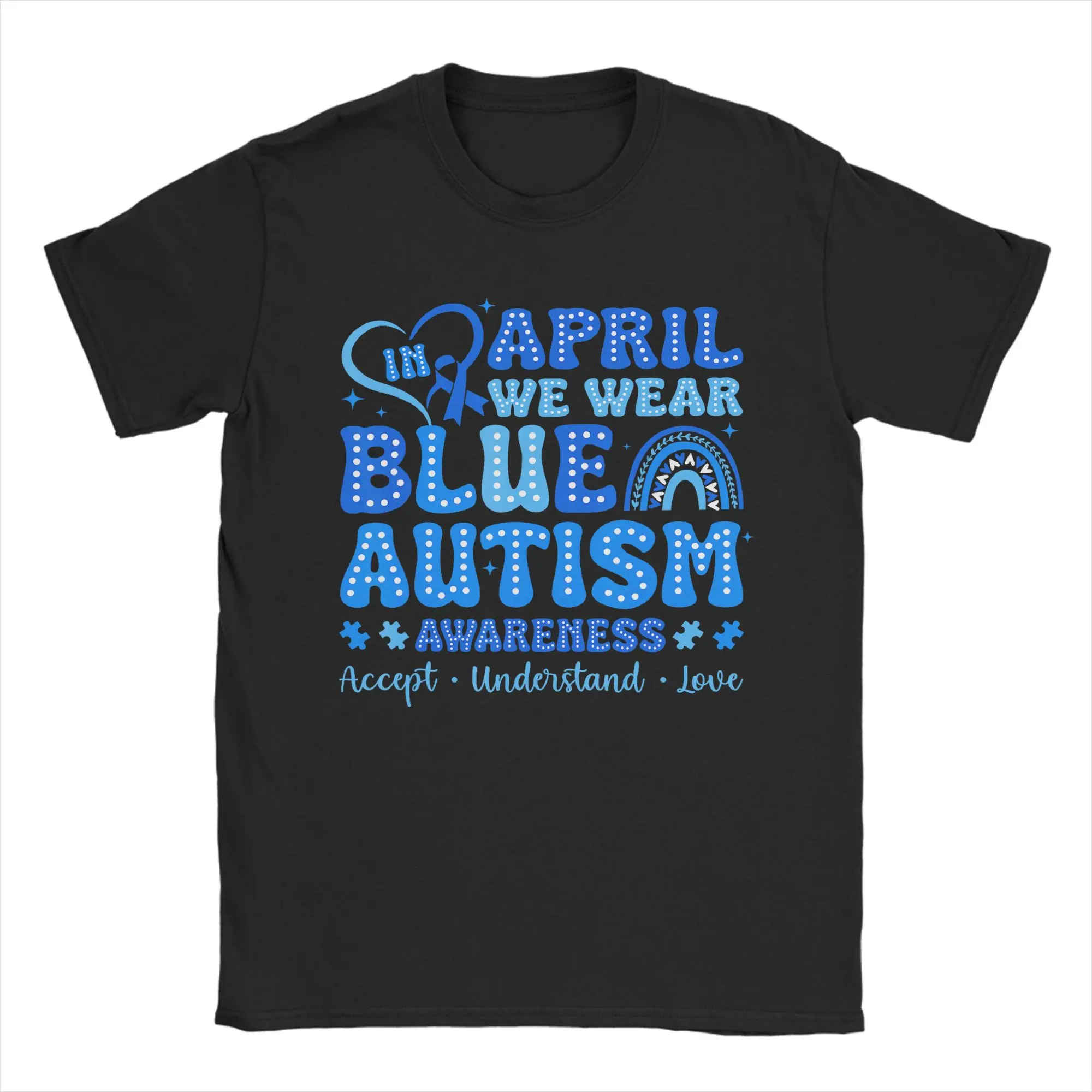 Men T-Shirt April We Wear Blue Autism Awareness Creative Cotton Tee Shirt Short Sleeve  T Shirt Round Collar Tops Classic