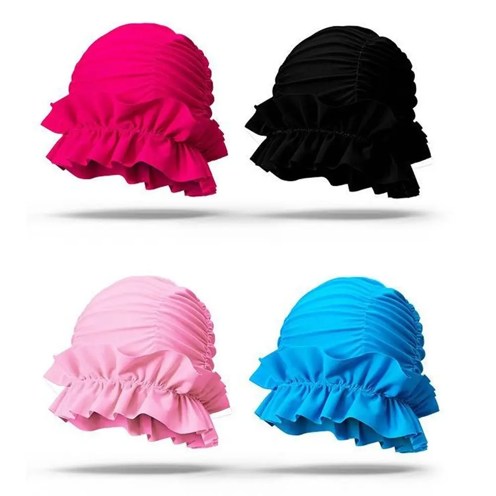 

Эластичная драпированная шапочка для плавания для водных видов спорта, защищающая плиссированная шапочка для купания, эластичная спортивная шапочка для плавания свободного размера, длинные волосы