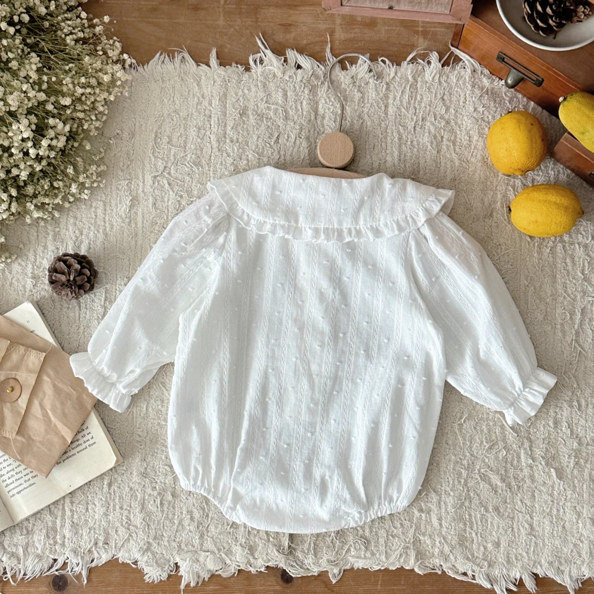 Spring Autumn Baby Girls Clothing Peter Pan Collar Design Long Sleeve Bodysuit Pure Cotton Lapel Triangle Creeper Baby Clothes