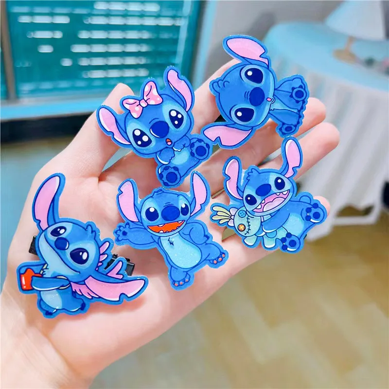 1/5pcs Disney Anime Stitch Hair Rope Hair Tie Acrylic Kawaii Hairpin For Girls Cute Hair Accessories Baby Popular Haircatches