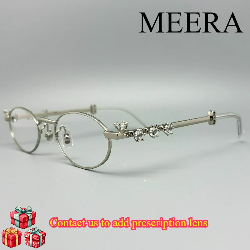 Korean Rhinestone Oval Frame Glasses for Women Men Metal Blue Light Blocking Glasses Fashion Trendy Reading Retro Y2K Eyeglass