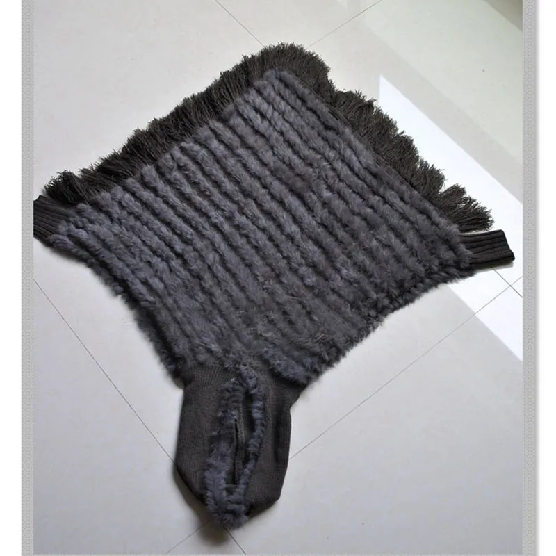 HSPL Real Rabbit fur knitted Poncho 2023 Hot sale Large Knitted Genuine Fur Hooded Shawl Women Large Cape Shawl For Ladies