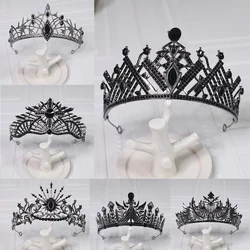 1pc Luxurious Elegant Crystal Hair Accessory Black Retro Baroque Crown Suitable Men Women Wear Jewelry Parties Ceremonies Tiaras