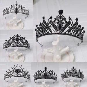 1 buah Aksesori Rambut Kristal Elegan Mewah Mahkota Barok Retro Hitam Cocok Untuk Pria Wanita Perhiasan Pesta Upacara Tiara 12 mahkota tiara hitam terlaris - №