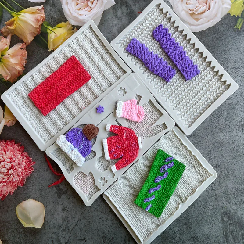 Nuevo molde de guantes tejidos de invierno y sombrero de lana en forma de pastel de Fondant seco Pes molde de silicona decoración de borde de pastel moldes de Navidad