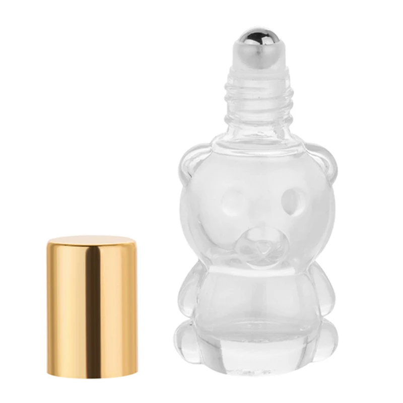 8ML Small Bear Glass Roller Essential Oil Perfume Bottles Travel Refillable Roller Ball Vial Cosmetics Dispensing Container