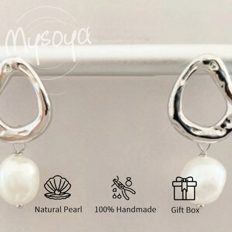 

MYSOYA White Baroque Freshwater Pearl Earrings 8-9mm With Gift Box, For Her/Him, Birthday/Wedding/Christmas/New Year Gift