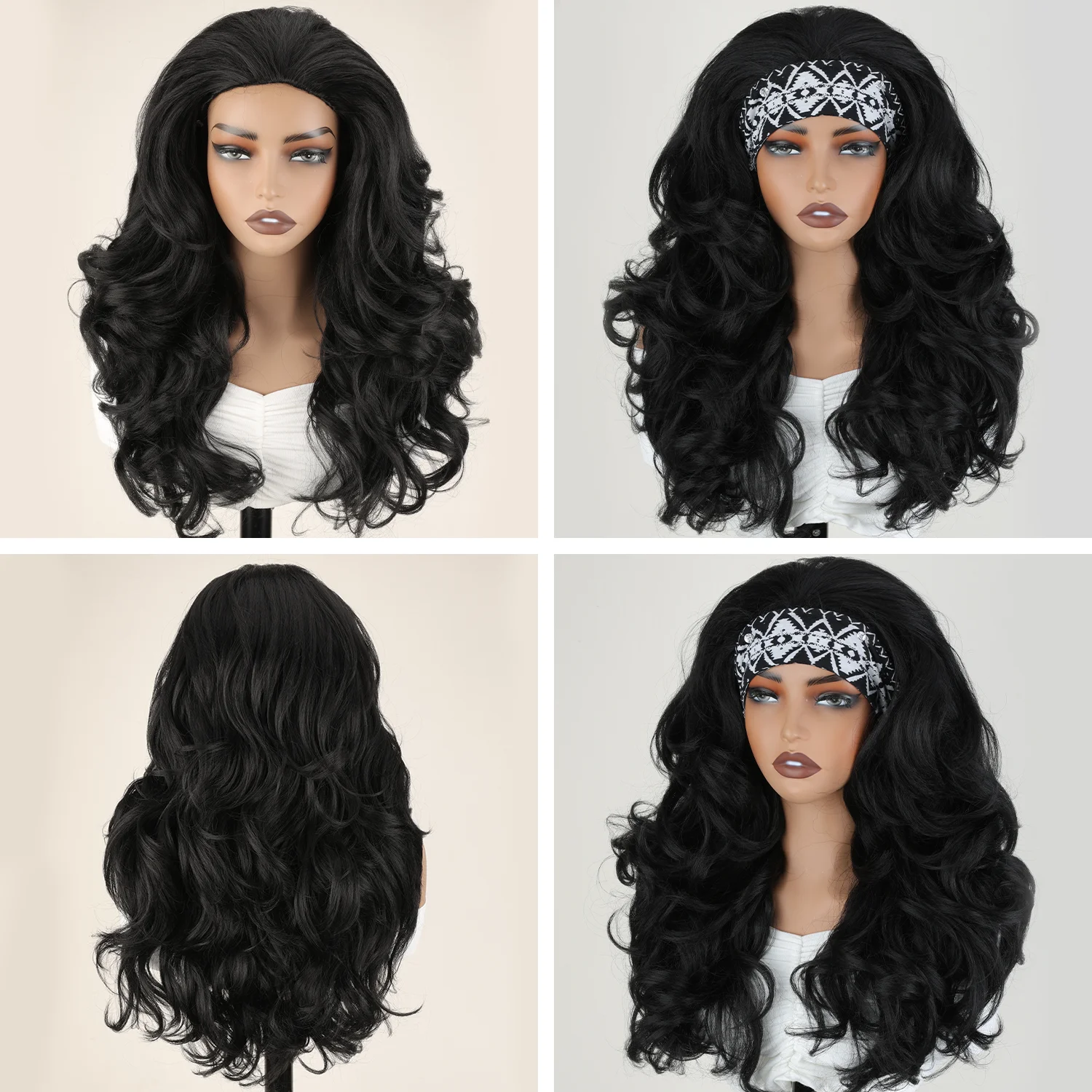 X-TRESS 20 Inch Layer Synthetic Half Wig for Women Long Water Wave Curly Wig Black Color Afro 3 IN 1 Glueless Drawstring Fashion