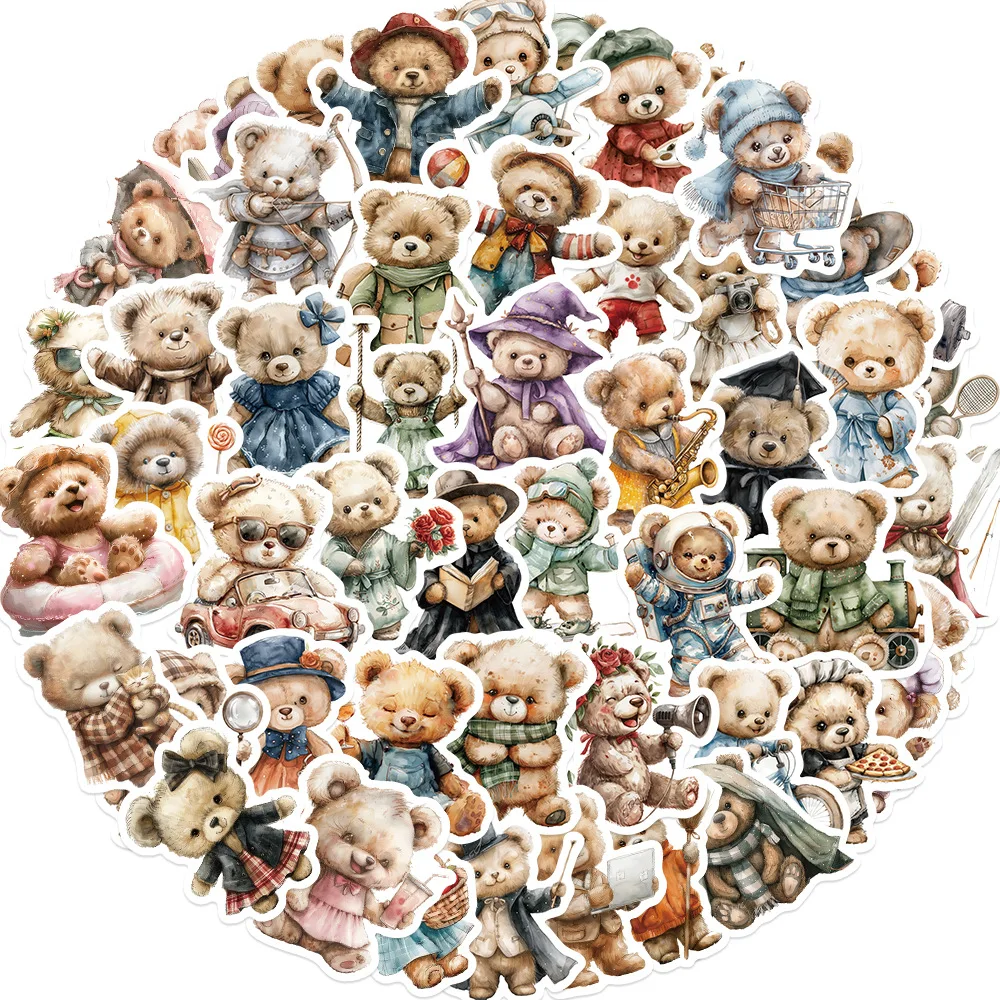 55 قطعة من ملصقات الكتابة على الجدران اللطيفة على شكل دمية دب DIY للأطفال لعبة كلاسيكية للسفر والأمتعة والجيتار ملصق إبداعي مقاوم للماء