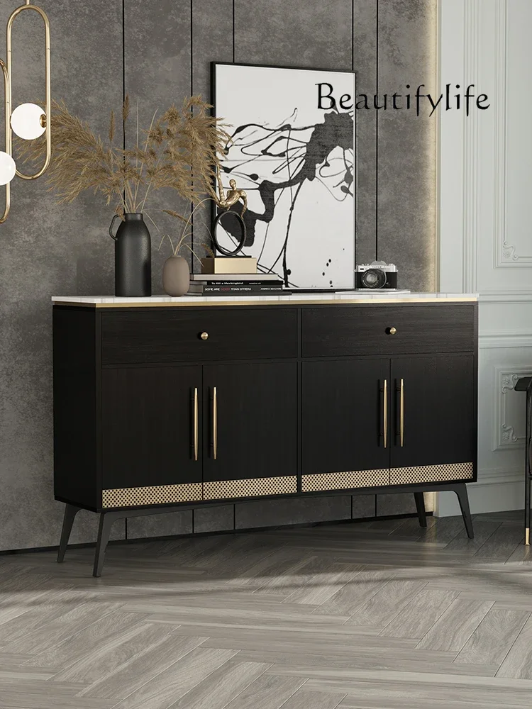 Italian light luxury solid wood shoe cabinet, simple modern art at the door of the home, black storage cabinet