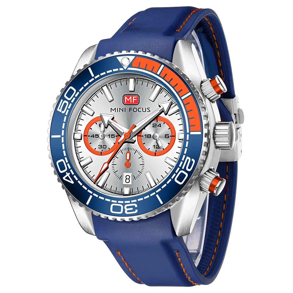 MINI FOCUS Men's Racing Sports Quartz Watch Multifunction Rotating Bezel Luminous Dial 30M Water Resistant Wristwatch