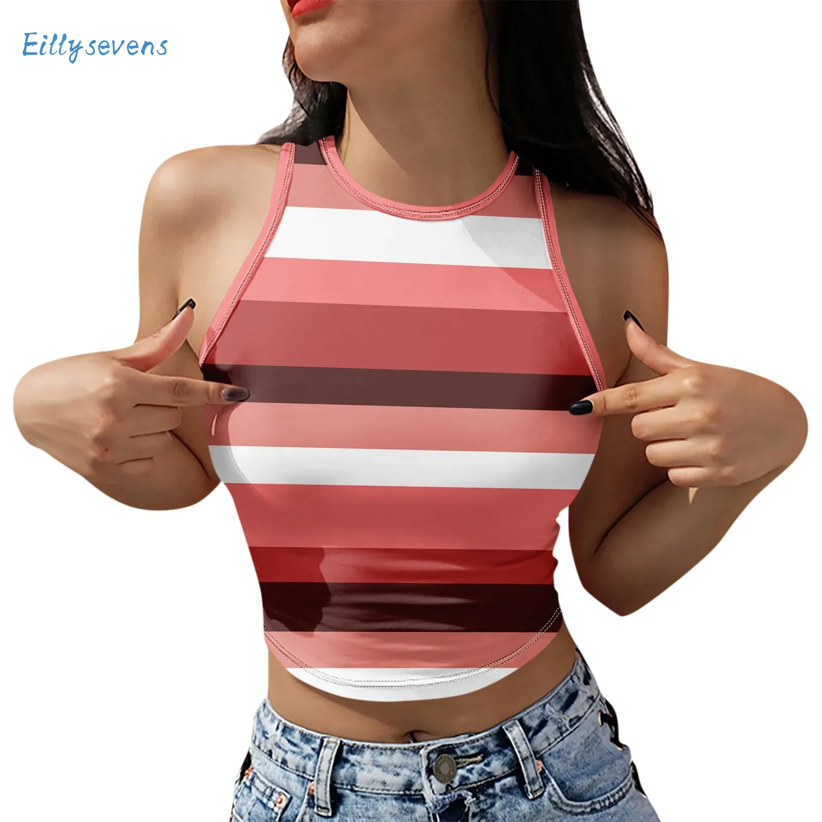 Slim Fit Vest Women 2024 Summer New Round Neck Crop Tank Tops Trend Vintage Color Block Striped Print Camber Vest Streetwear