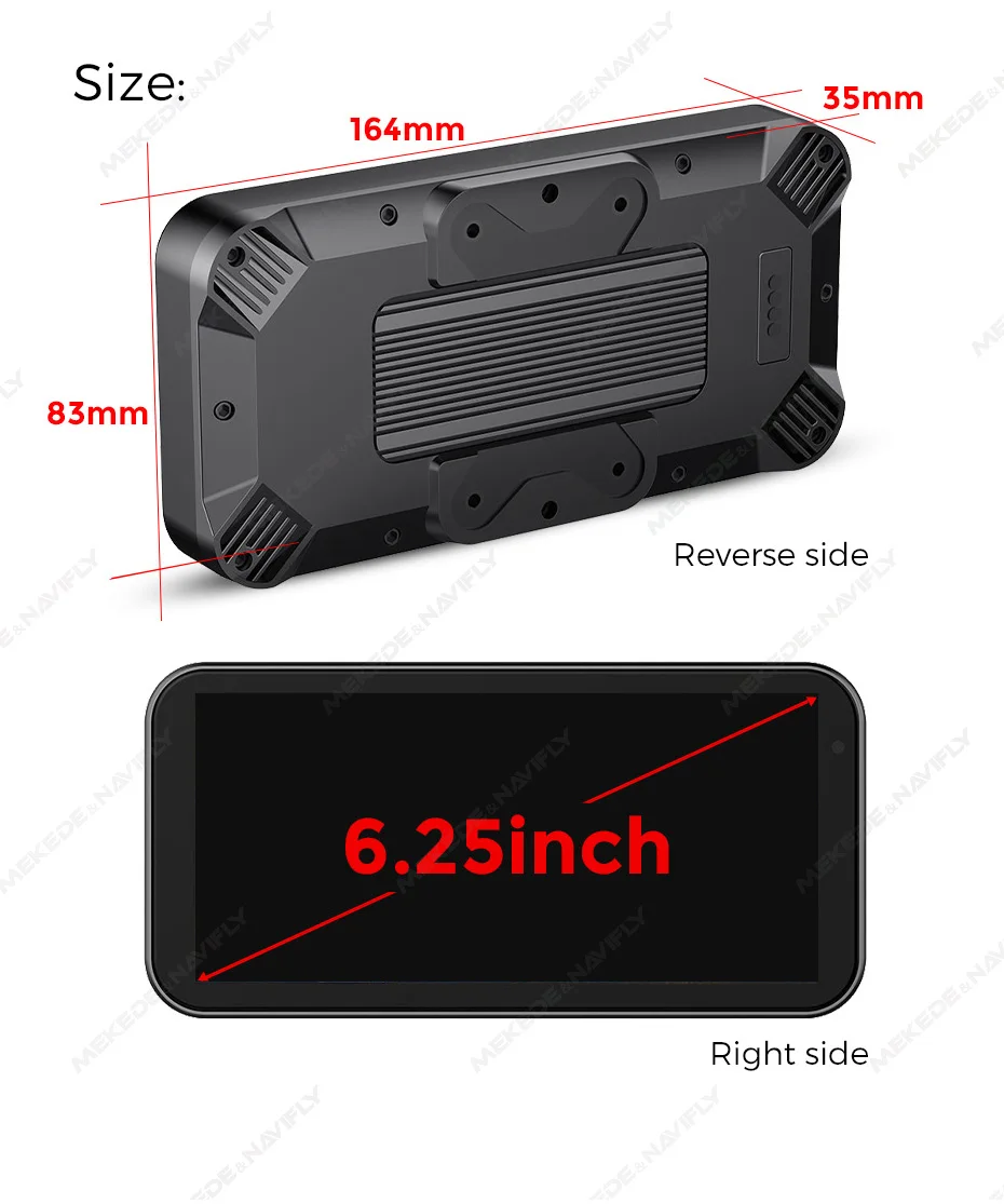 MEKEDE 6,25 zoll Tragbare Motorrad Navigation IP67 Wasserdichte Drahtlose Carplay Android Auto BT TF DVR Stick Recorder Moto Monit – Detail 5