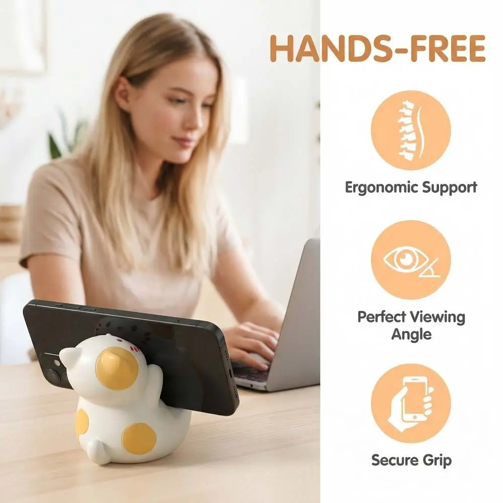 

Resin Cat Shaped Phone Holder Figure Model Craft Ornaments Cat Desktop Stand Cartoon Anti Slip Cat Shape Phone Bracket