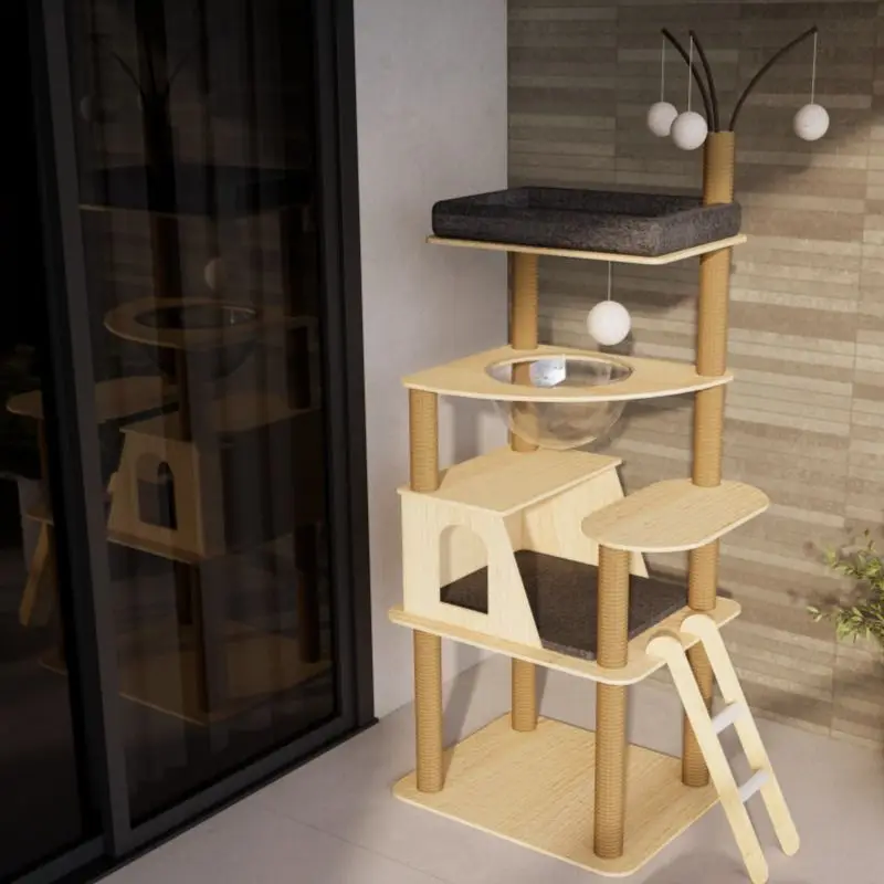 

Cat climbing frame tree integrated solid wood multi-layer space capsule cat jumping platform cat shelf sisal toys
