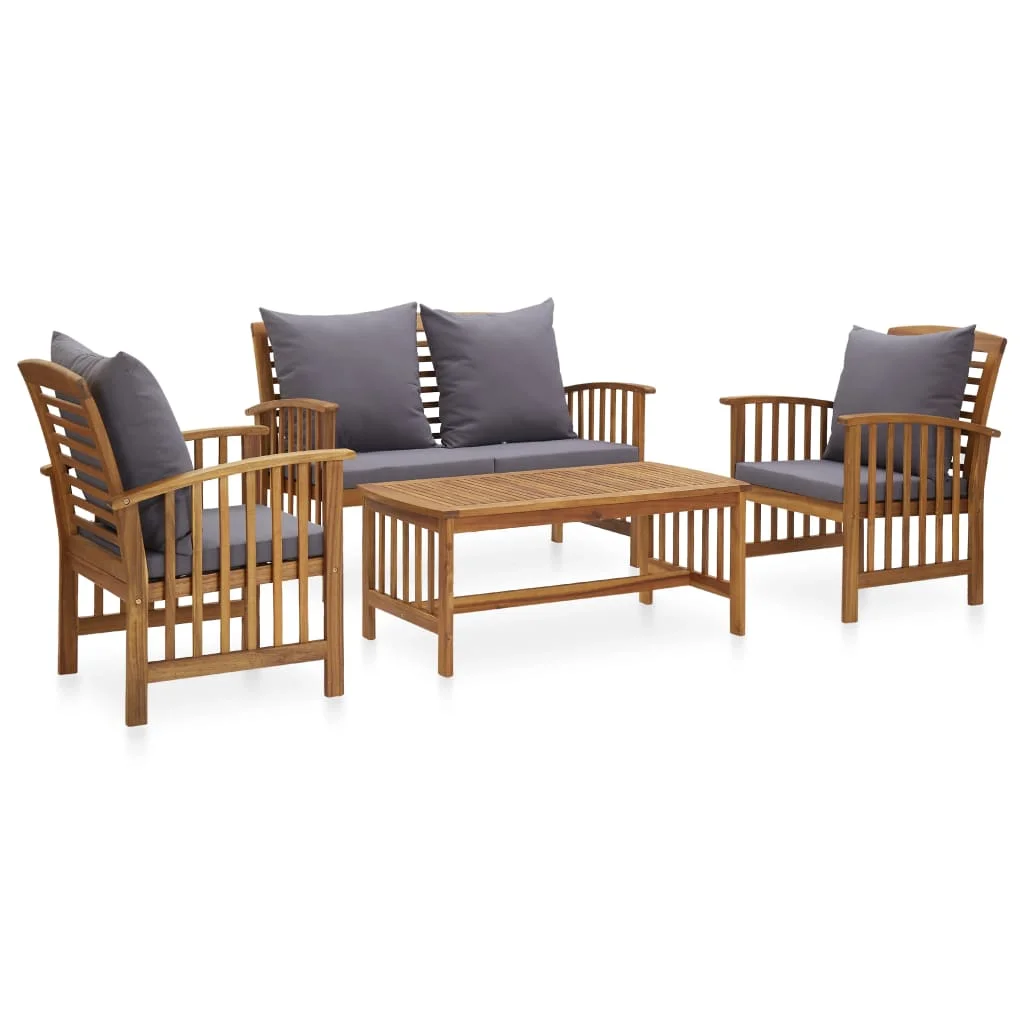 4 Piece Patio Lounge Set with Cushions Solid Acacia Wood C Outdoor Table and Chair Sets Outdoor Furniture Sets