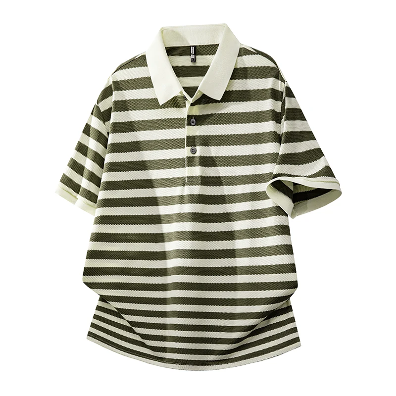 2026 Summer Men stripe Comfortable Breathable Versatile Loose Short Sleeve Men's Casual High-Quality Trendy Lapel Polo Shirts