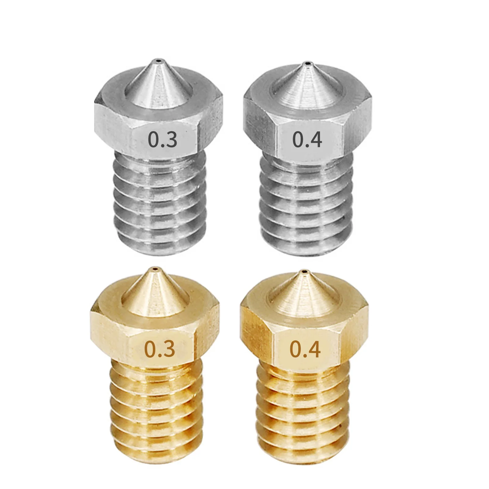 

MEGA 2pcs 3D Printer E3D V5 V6 Nozzles M6 Thread Stainless Steel Brass 0.2 0.3 0.4 0.5 0.6 0.8 1.0mm 1.75/3.0MM Filament Hotend