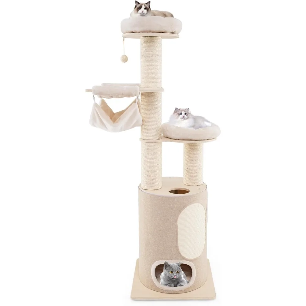 

LUCK Tangkula Cat Tree Tower, 74 Inch Multi-Level Tall Cat Tower With Sisal Scratching Posts, 2-Story Cat Condo, 2 Hammocks, 2