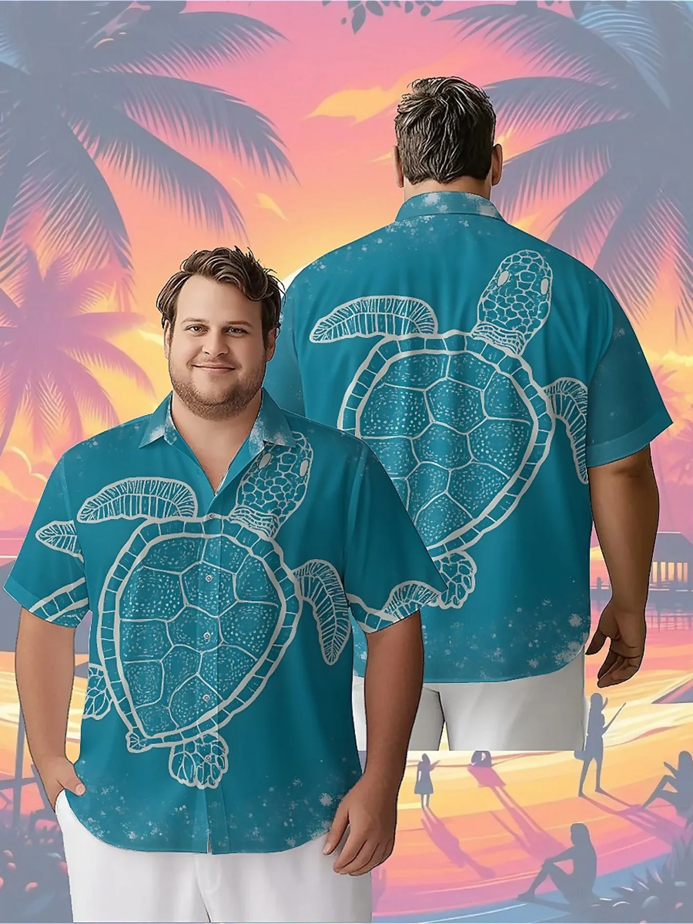 

Men's Plus Size Hawaiian Shirts Turtle Pattern, Unisex Aloha Shirts,New in Summer Tops Tee,streetwear