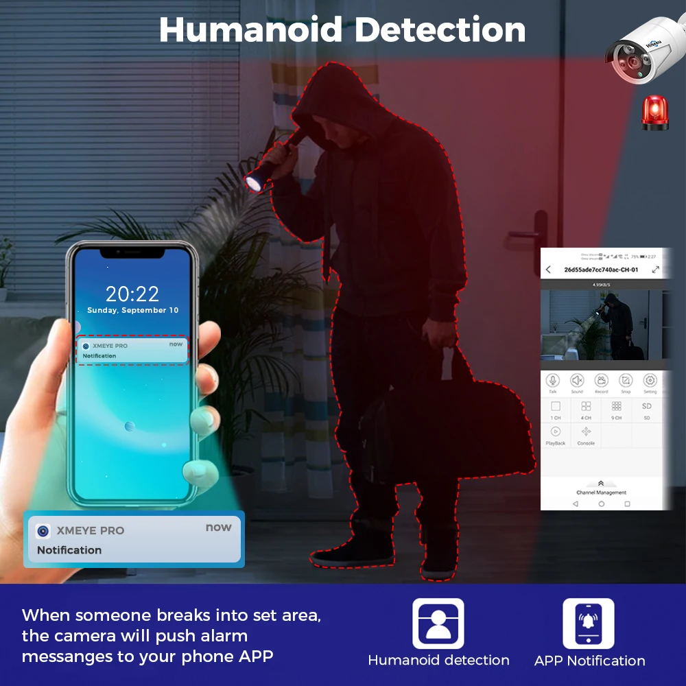 Hiseeu-Caméra IP POE HD 4MP/5MP, étanche IP66, avec vision nocturne, pour système de vidéosurveillance domestique XMEye