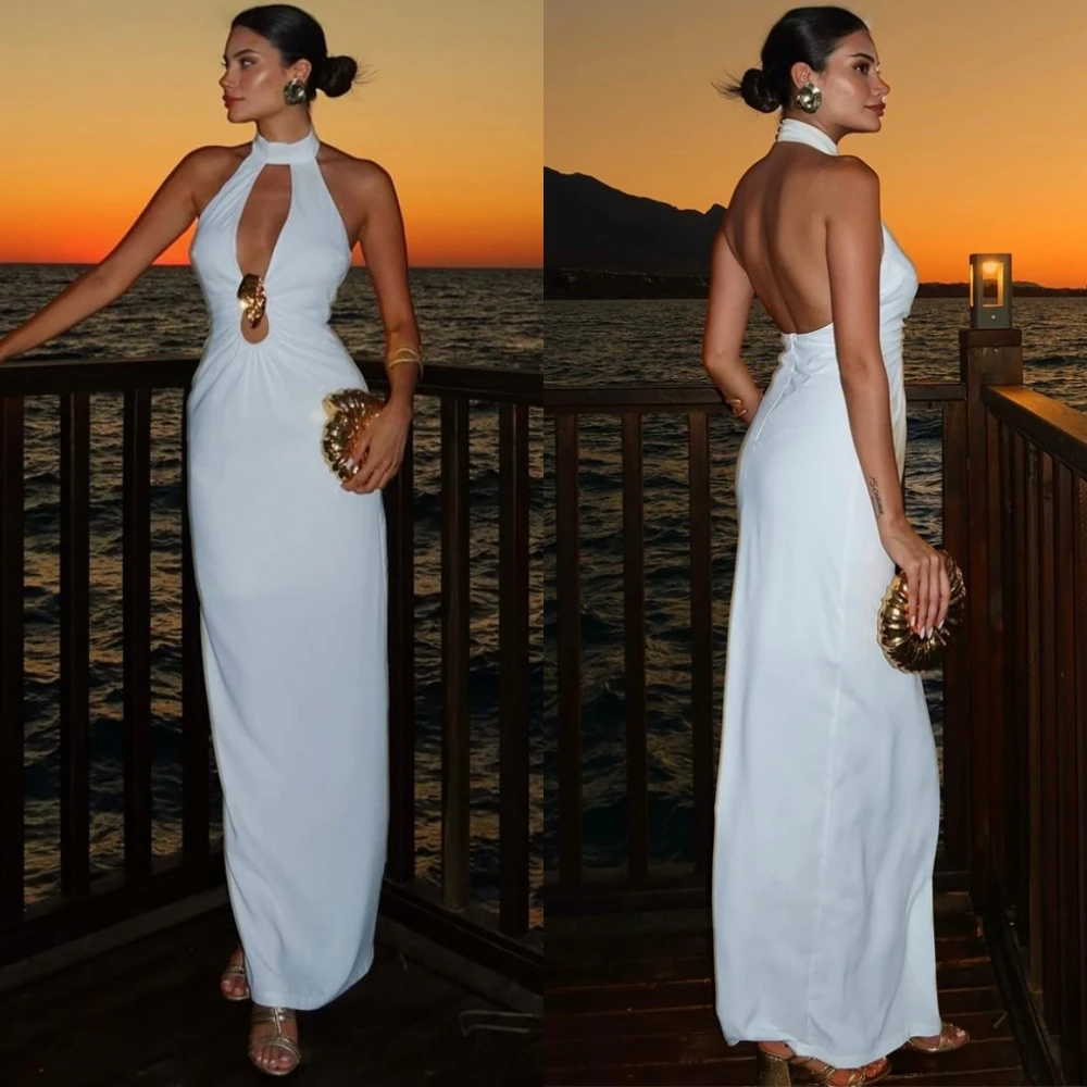 

Customized Graceful Halter Evening Dress and Temperament Jersey Special Occasion Gowns and Delicate Sleeveless Celebrity Gowns