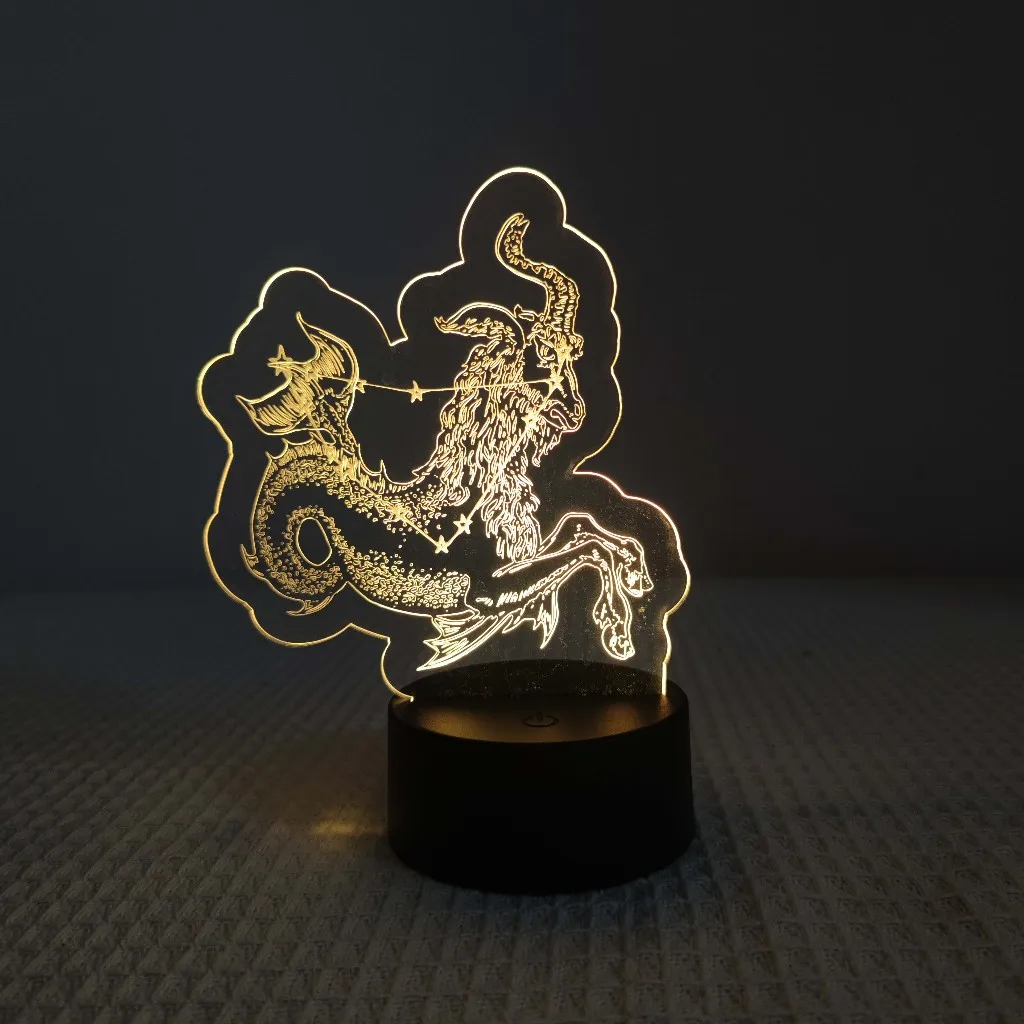 Capricorn  Zodiac Night Light - Acrylic, 7 Colors, Bedroom Deco & Birthday Gift