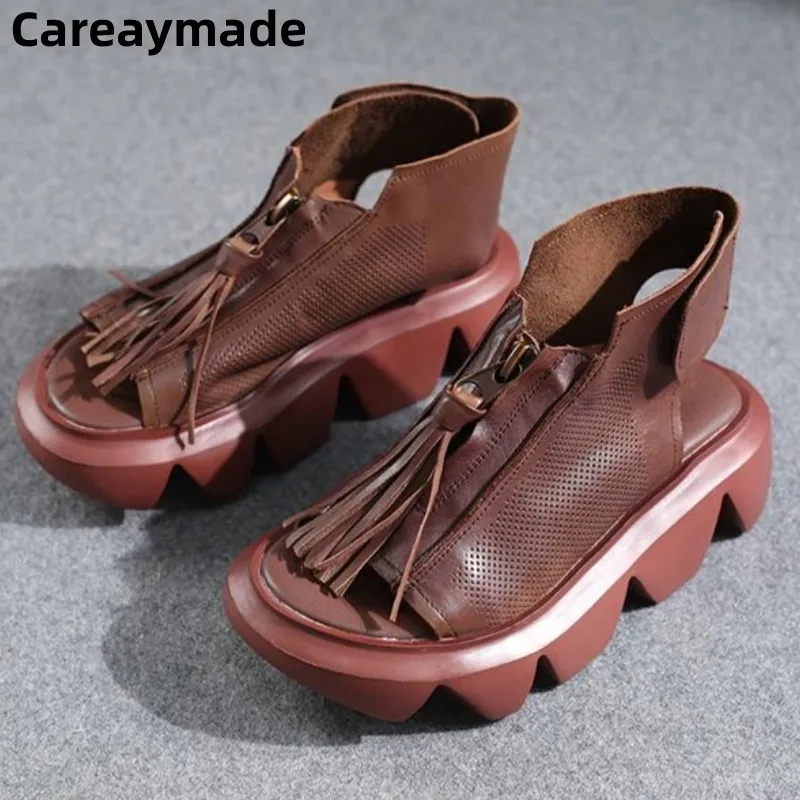 Careaymade-Summer New Original Top Layer Cowhide Sandals Women's Comfortable Soft Sole Thick Sole Genuine Leather Women's Shoes