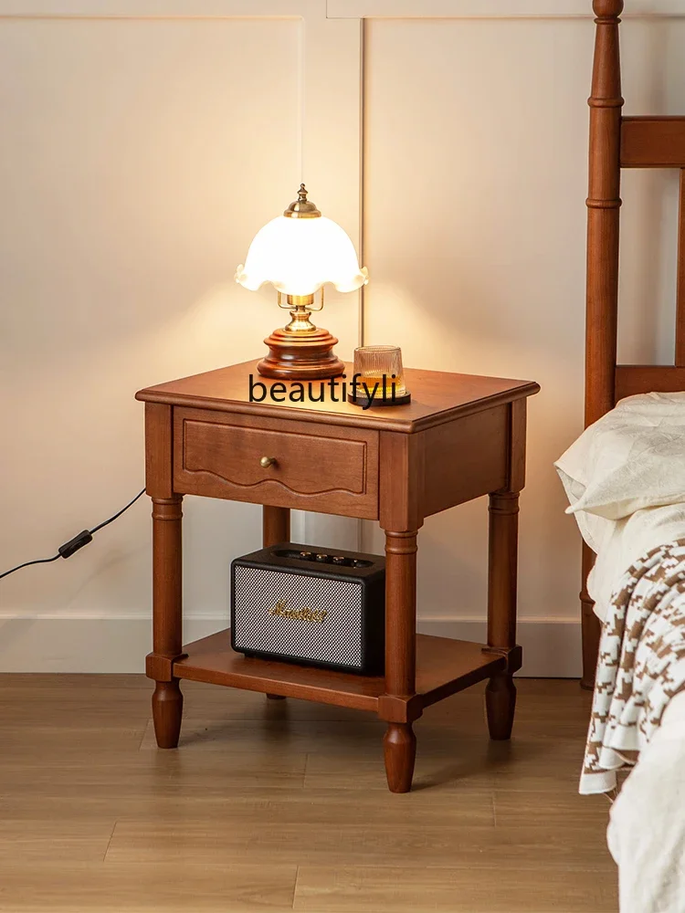 zxqRetro الفرنسية الكرز الخشب الصلب خزانة بجانب السرير الأوسط والقديمة شقة صغيرة غرفة نوم السرير خزانة التخزين #5