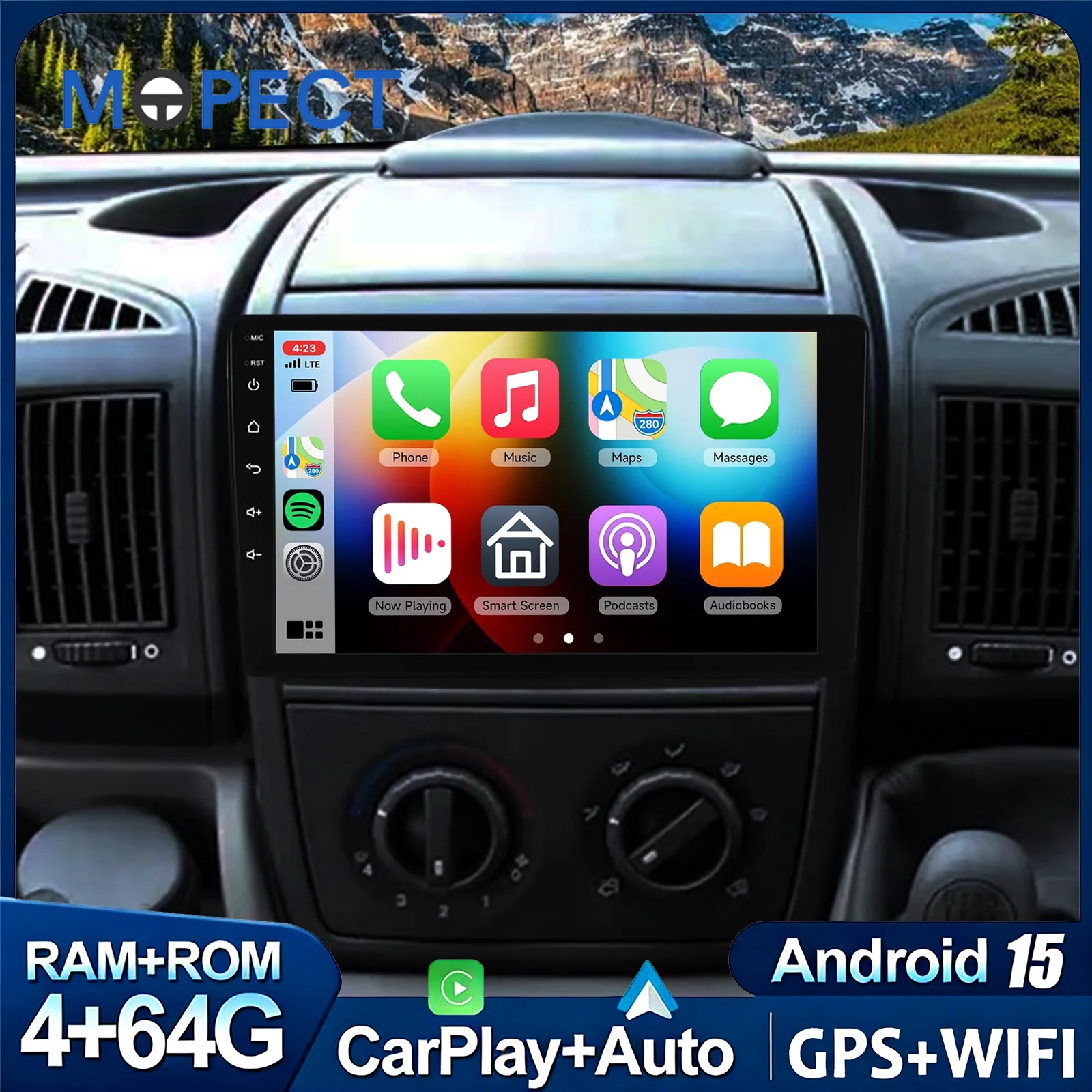 Autoradio Android 15 MOPECT per Fiat Ducato, Peugeot Boxer, Citroen Jumper 2006-2022, Carplay Wireless, Multimedia Android Auto AM