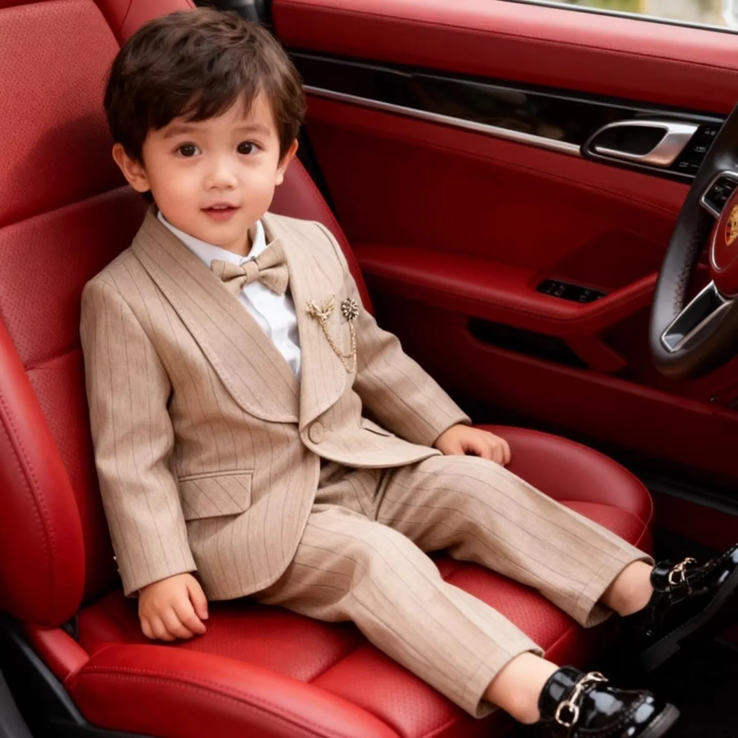 Children's Striped Suit Set Flower Boy Wedding Dress Little Boy Gentleman Light Luxury Set Baby First Birthday Formal Wear Male