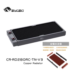 BYKSKI 28mm Thick Copper + Brass 280mm Computer Water Discharge Liquid Heat Exchanger Metal Radiator for 140mm Fans G1/4''