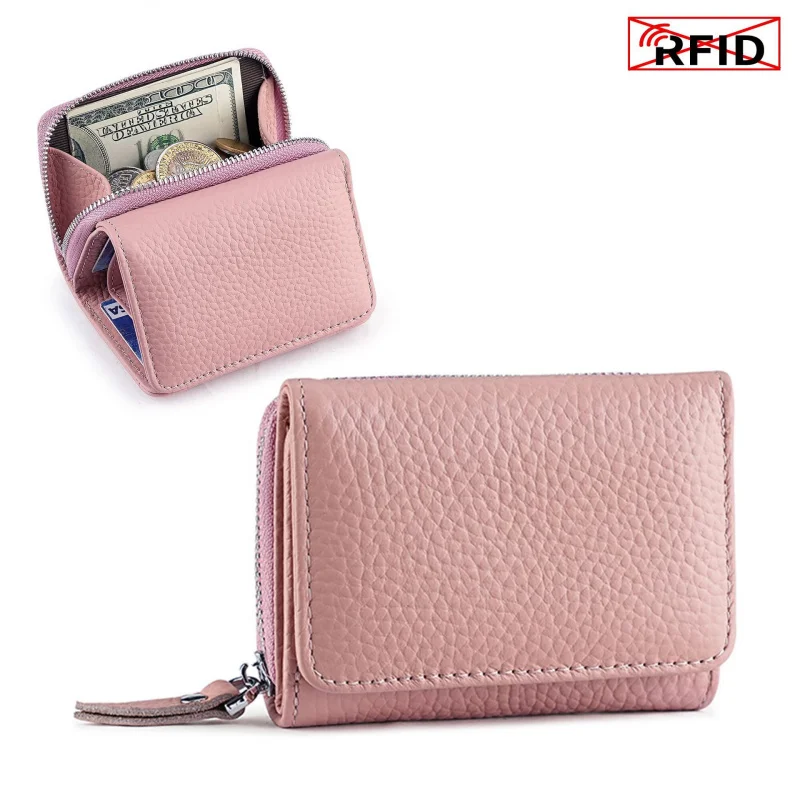 Western RFID Blocking Three Floded Leather Short Women Wallet Large Capacity Multifunction Coin Purse for Ladies