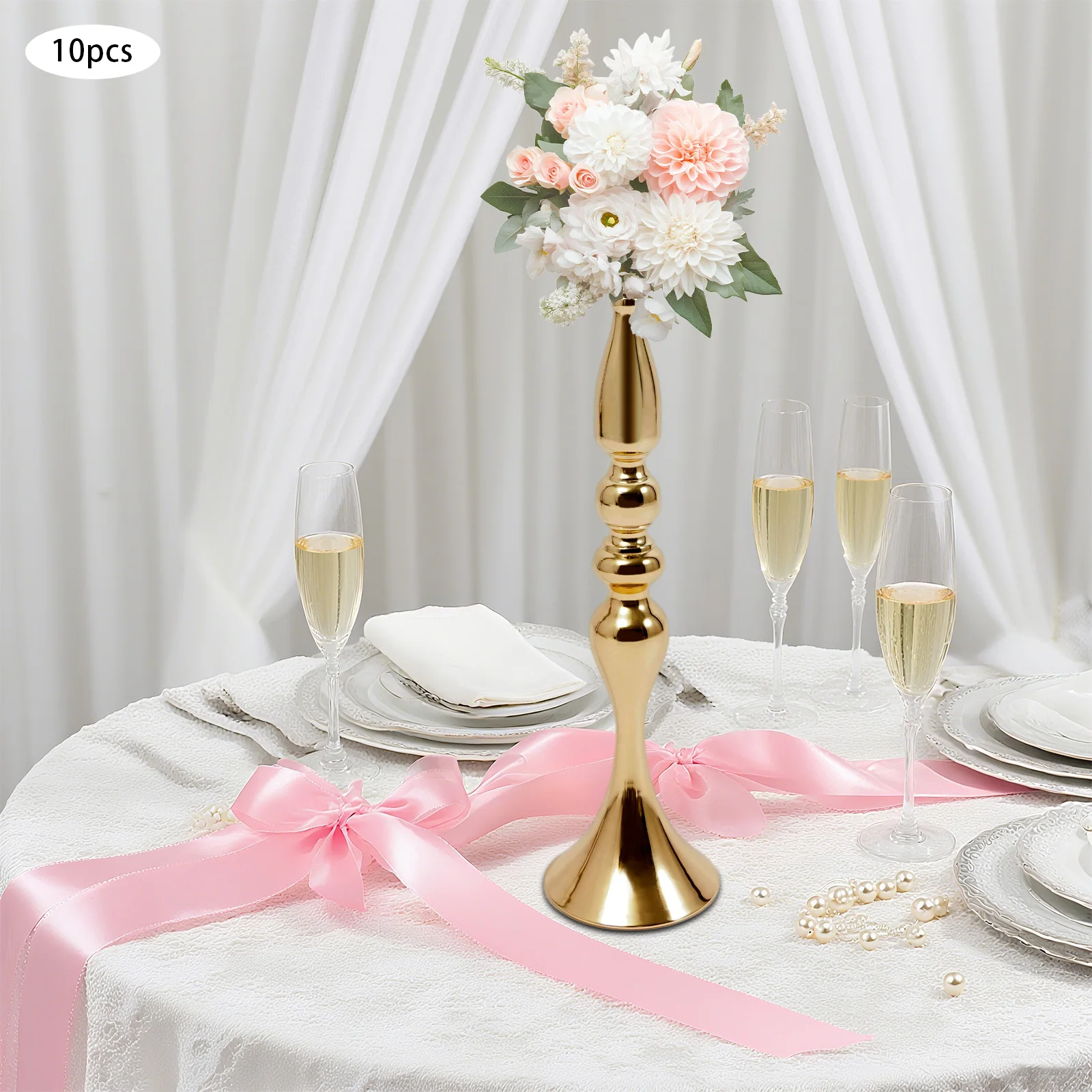 

Golden Candle Holders Set of 10, European Style Wrought Iron Candelabra, Elegant Table Centerpiece for Wedding Party Home Decor